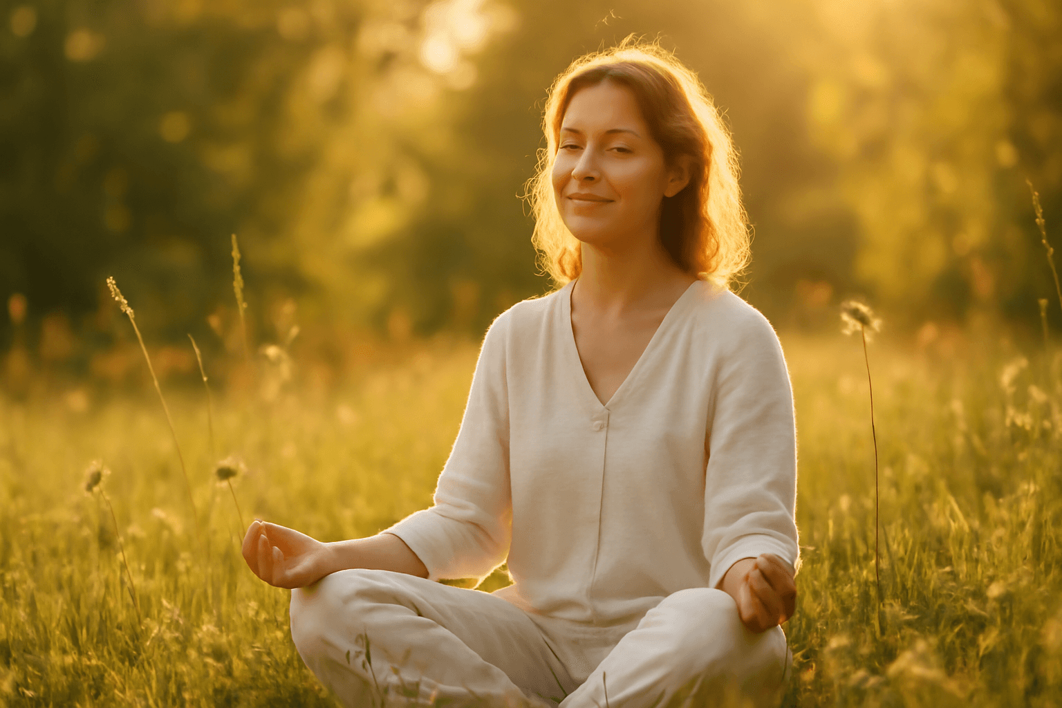 Living in the moment - woman practicing mindful presence and awareness in nature