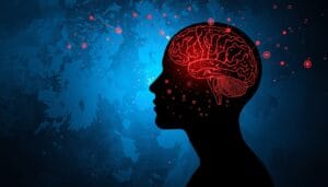 Illustration of a human brain inside a head silhouette symbolizing emotional resilience, psychological strength, and mental adaptability