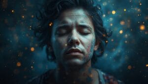 Person with closed eyes in a moment of reflection representing self-compassion, emotional healing, and inner awareness